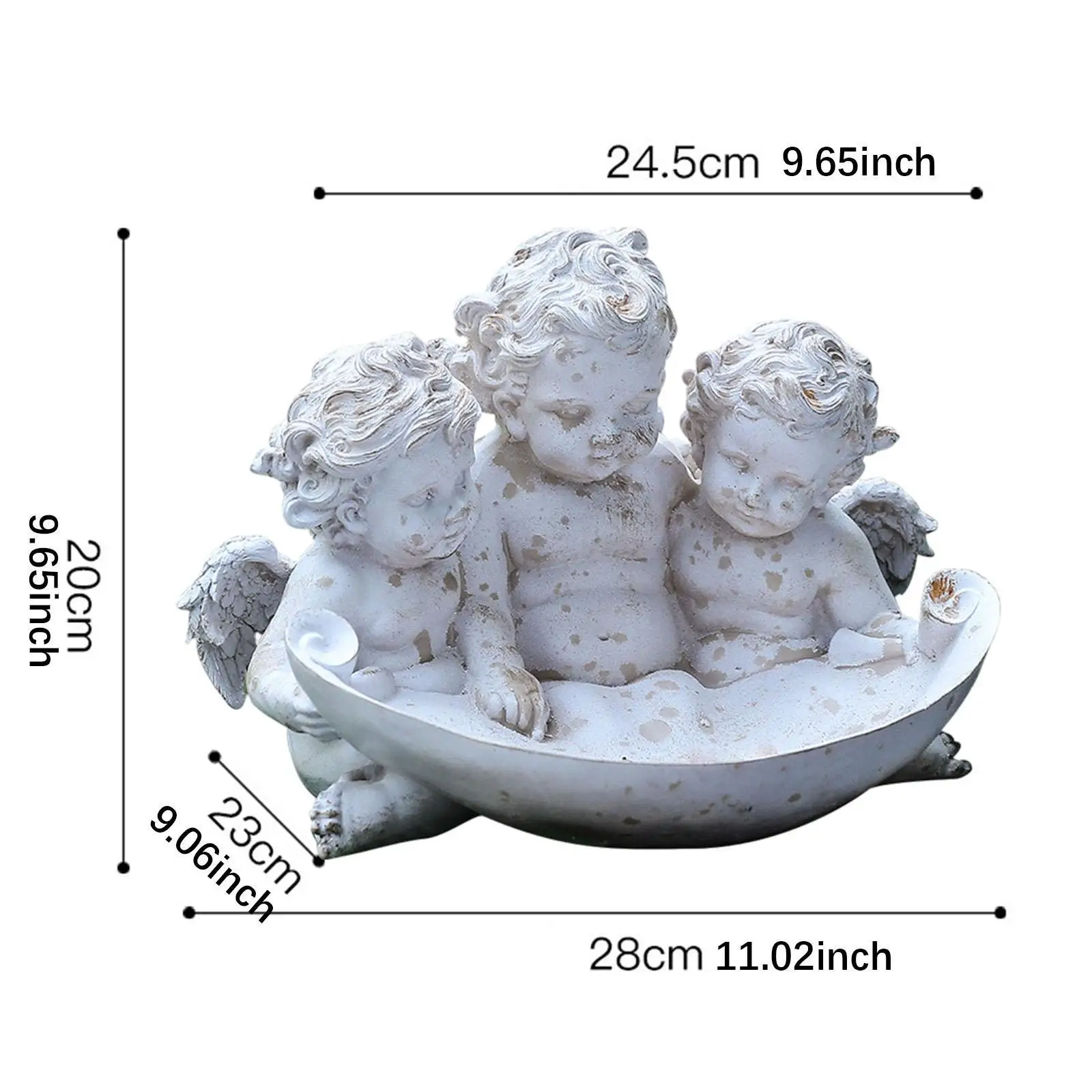 Angeli Statua da giardino Artigianato d'arte Resina resistente alle intemperie Decorazione artistica da giardino Ornamento da prato per cortili Portico Paesaggio Prato Ciotola per mangiatoia per uccelli