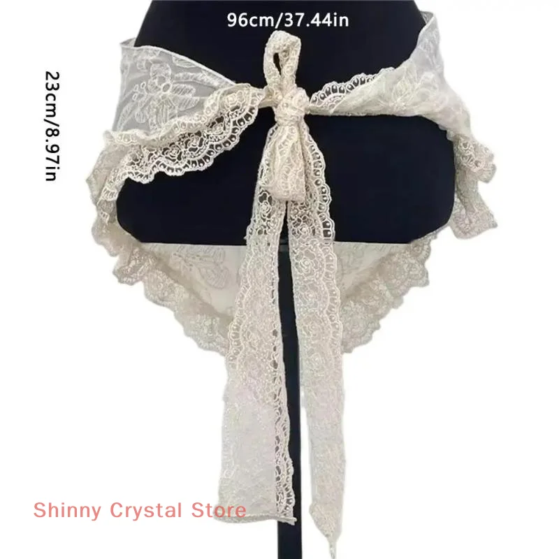 Sciarpa Bandana in pizzo estivo Fazzoletto da collo a triangolo stile coreano Cintura in vita Boho per accessori fotografici in campagna per ragazze