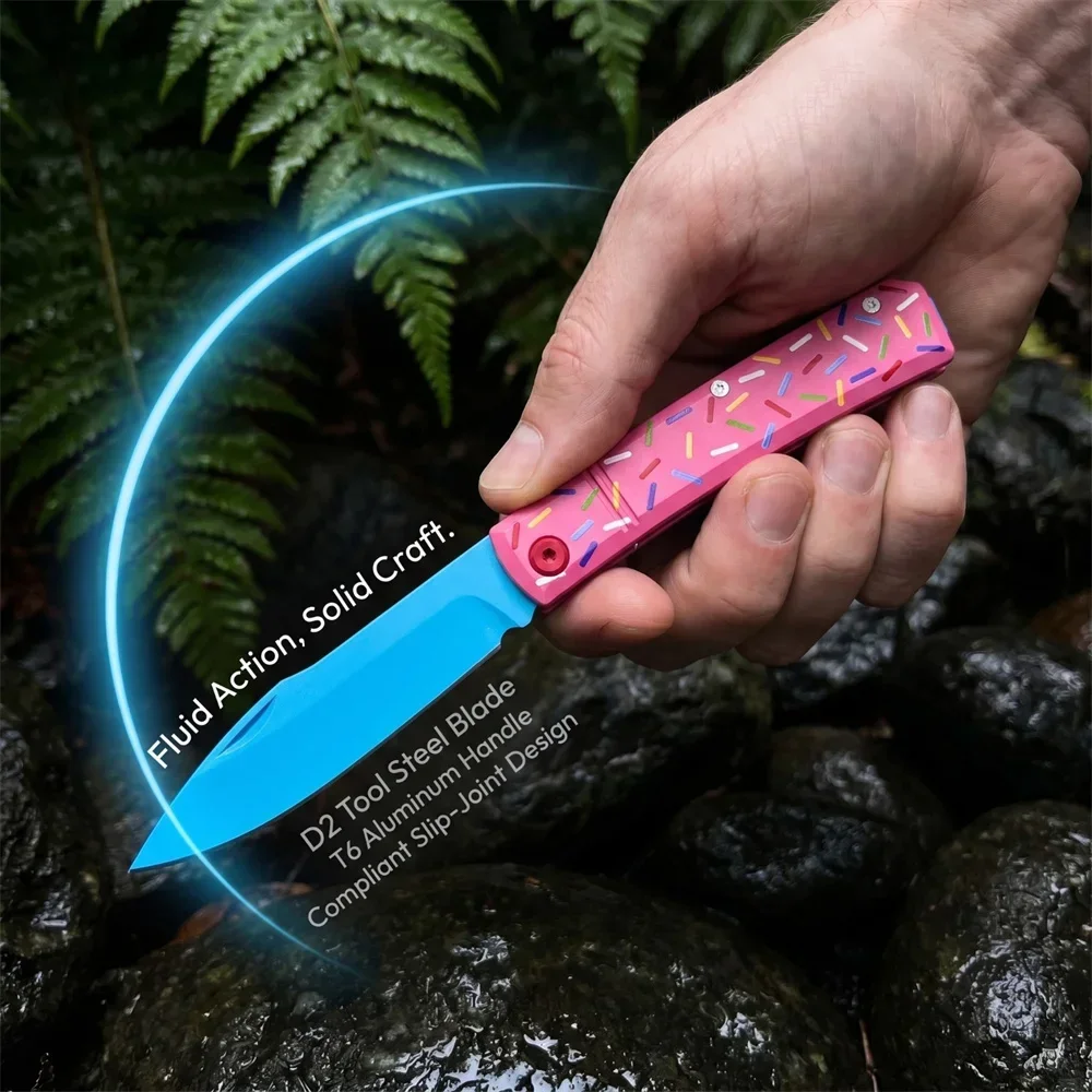 Candy Sprinkle Non-Slip EDC Folding Pocket Knife Portable Multi Functional Outdoor Camping Hiking Tool Ideal Gift for Men