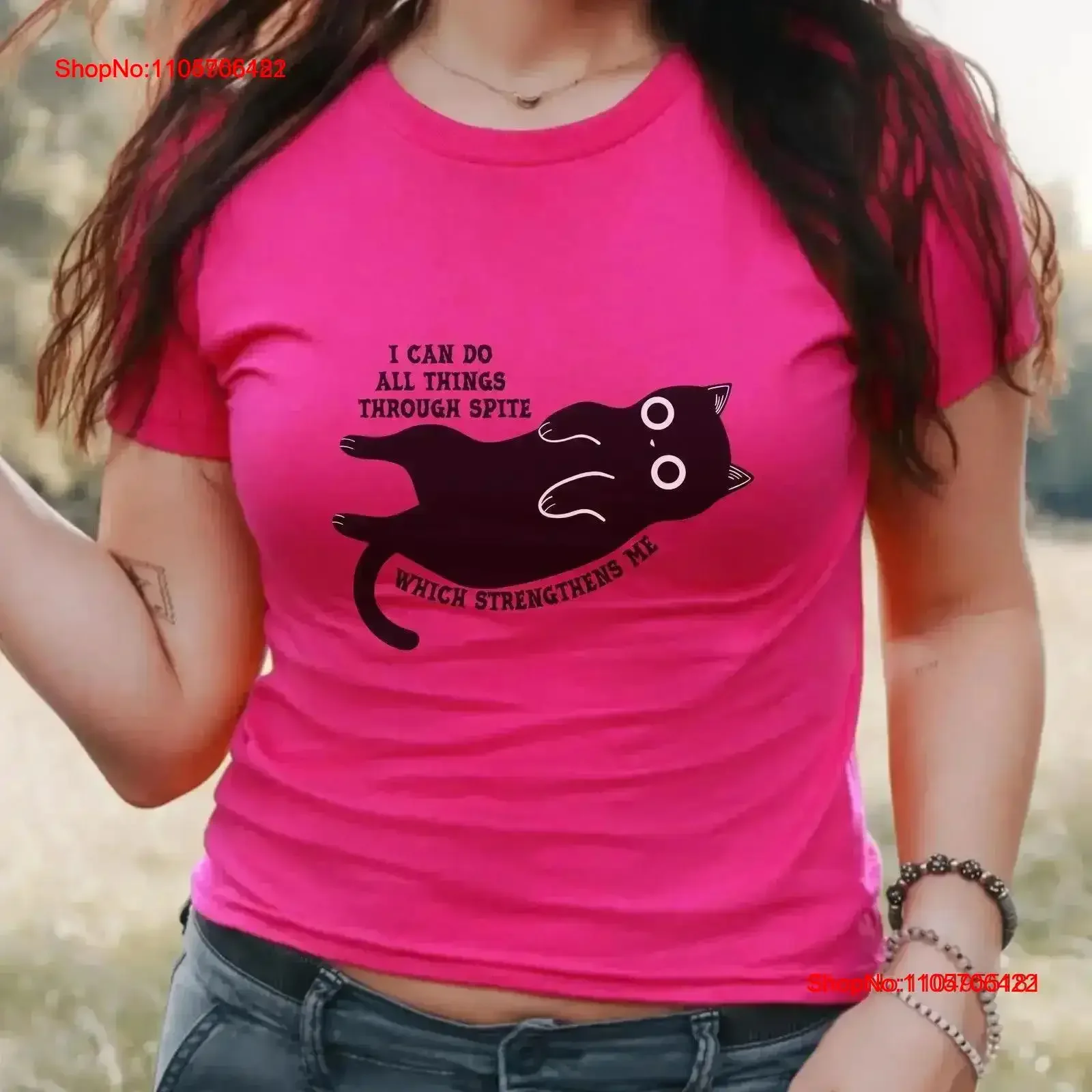 I Can Do All Things Through Spite Y2K Baby T Shirt Funny Cat Motivational Retro Green vintage Washed fashion Breathable Soft