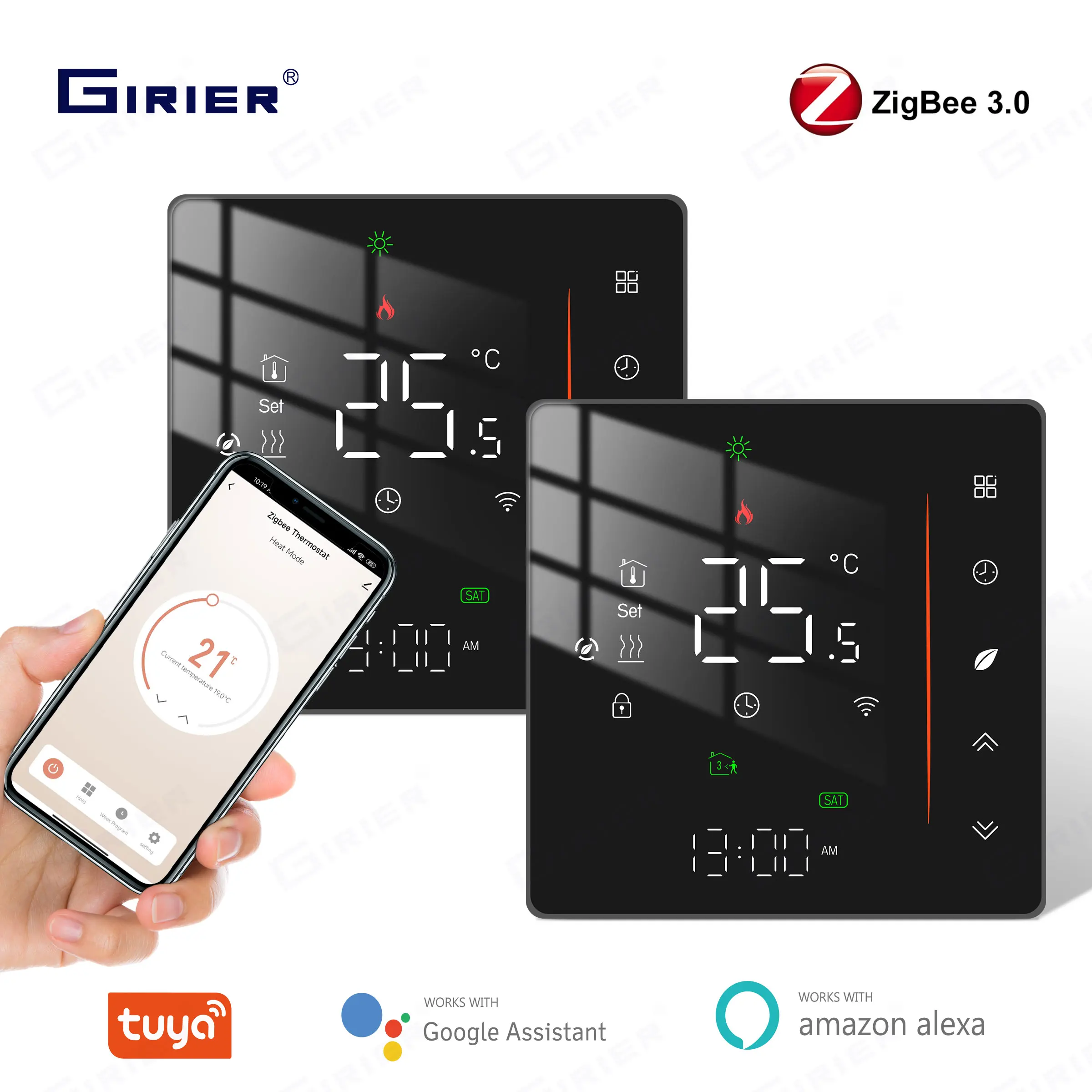 Girier tuya zigbee inteligente termostato elétrico/aquecimento de água/caldeira de água a gás controlador de temperatura funciona com alexa hey