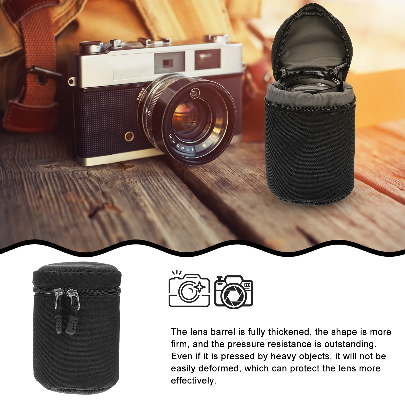 

Camera Lens Pouch Premium Pu Portable Lightweight Shockproof For Dslr Camera Accessory Storage Bag Lens Protective