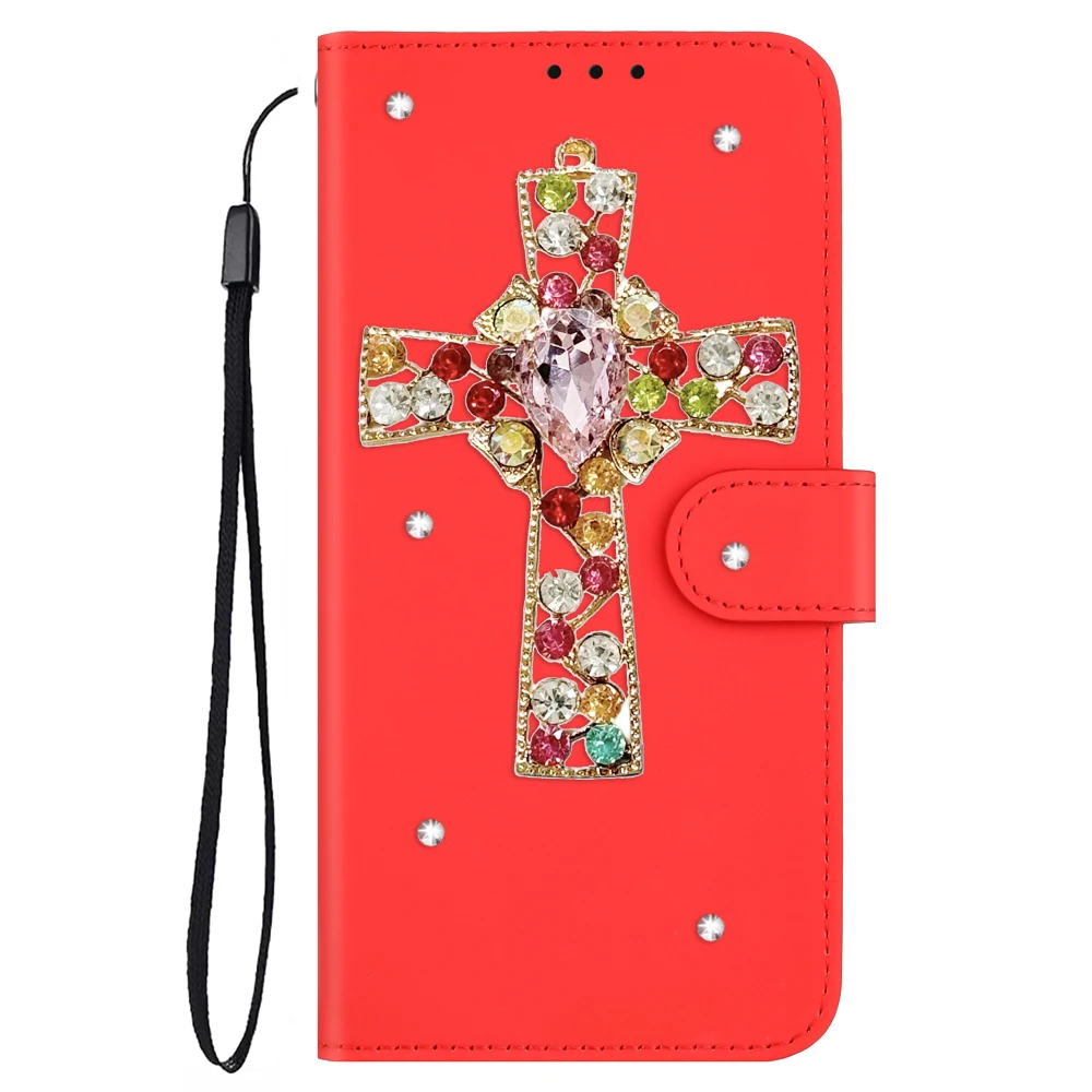 Devout prayer Cross Luxury Leather Case For iPhone 11 13 12 14 15 16 Pro Max Cases Phone Bag with Strap Handmade Jewelled Funda