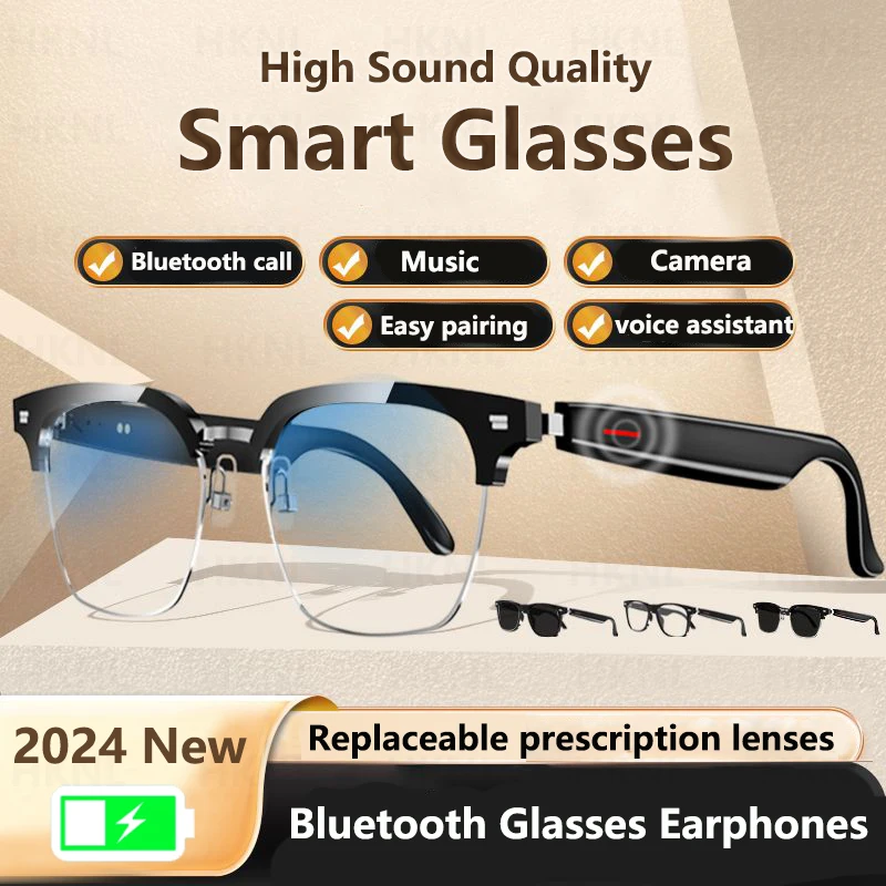 Gafas inteligentes para cámara, lentes polarizadas con filtro de luz azul, Audio, micrófono incorporado, altavoces, asistente de voz y música