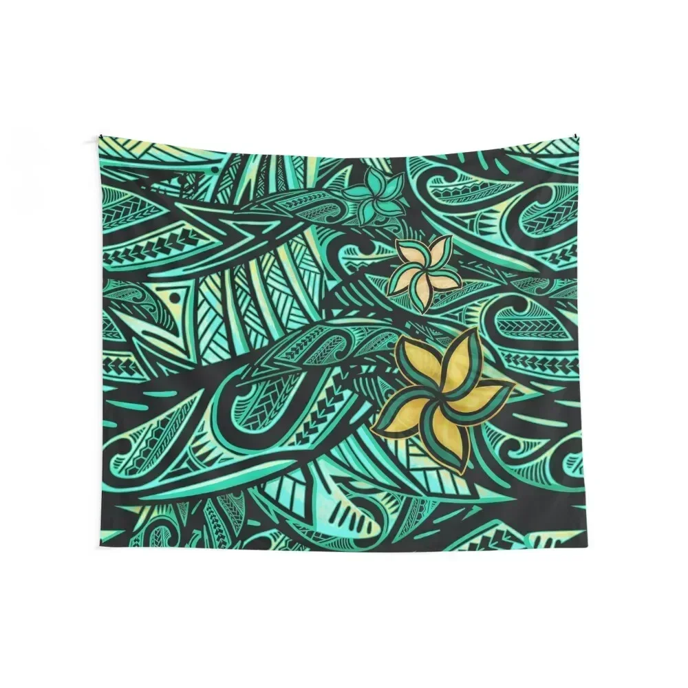 Samoan - Polynesian - Hawaiian Teal Tribal 1503 Tapestry Room Decore Aesthetic Wall Hanging Decor Tapestry