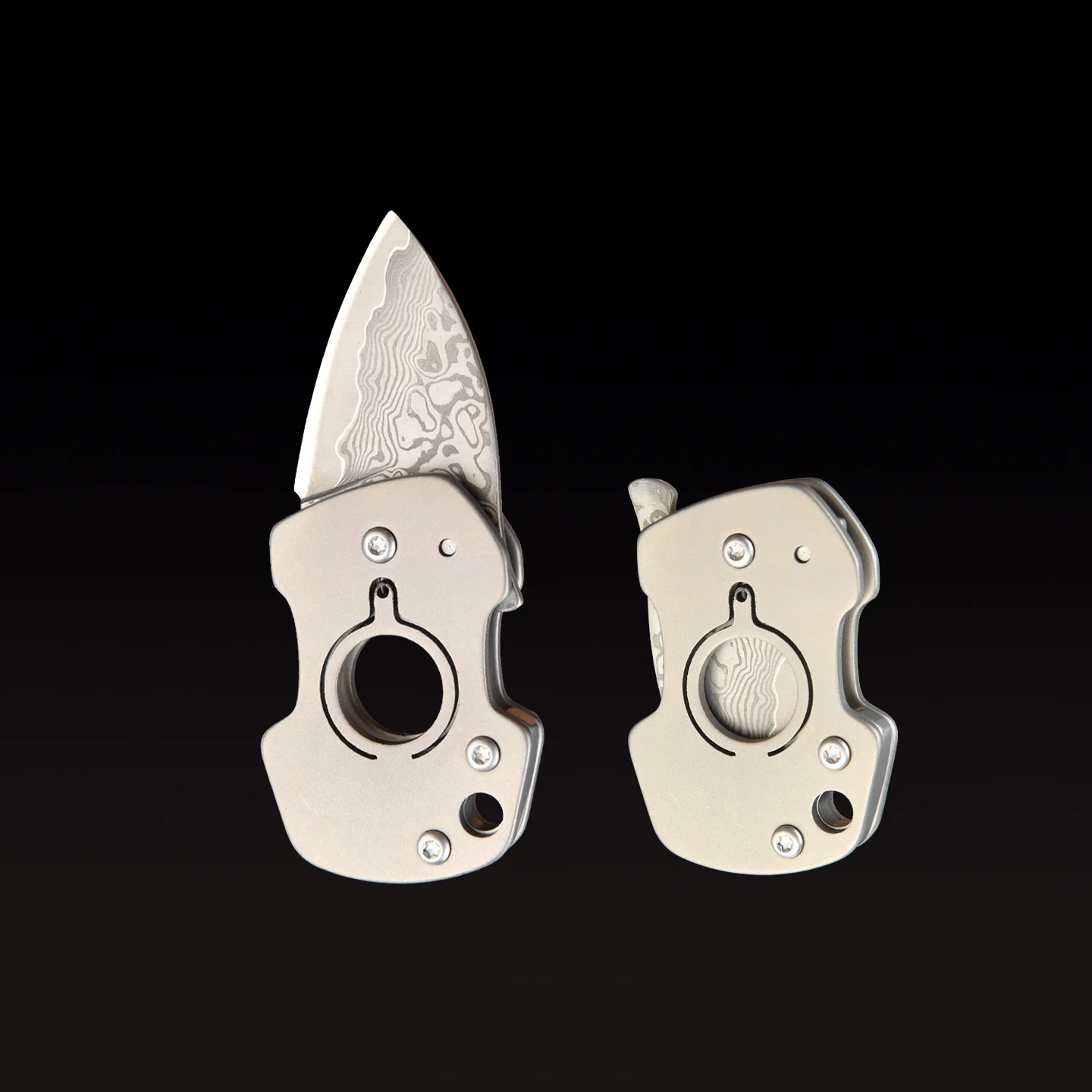 CNC Titanlegierung Mini-Klappmesser mit Damastklinge, tragbares Outdoor-EDC-Werkzeug zum Aufhängen, Camping, Unboxing, schnell zu öffnendes Messer – Detail 10