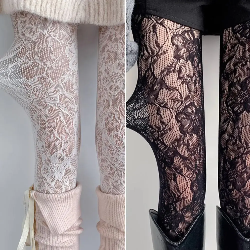 Exquisite Floral Print Silk Stockings Jacquard Lace Sheer Material Pantyhose Thin Texture Female Hosiery JK Fashion