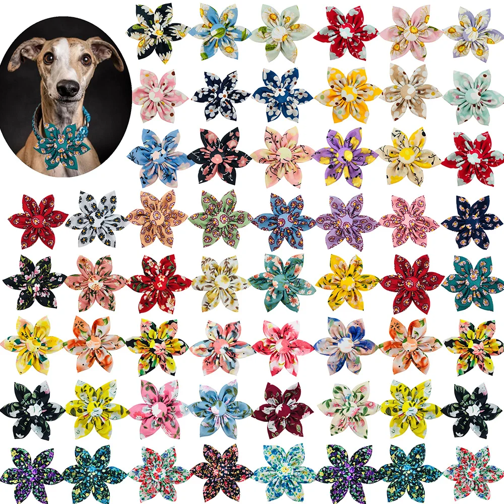 50/100pcs Big Flower Collar Dog Flower Collar Slidable Bowknot Puppy Product Dog Collar Charms for Small Dogs Pet Supplies