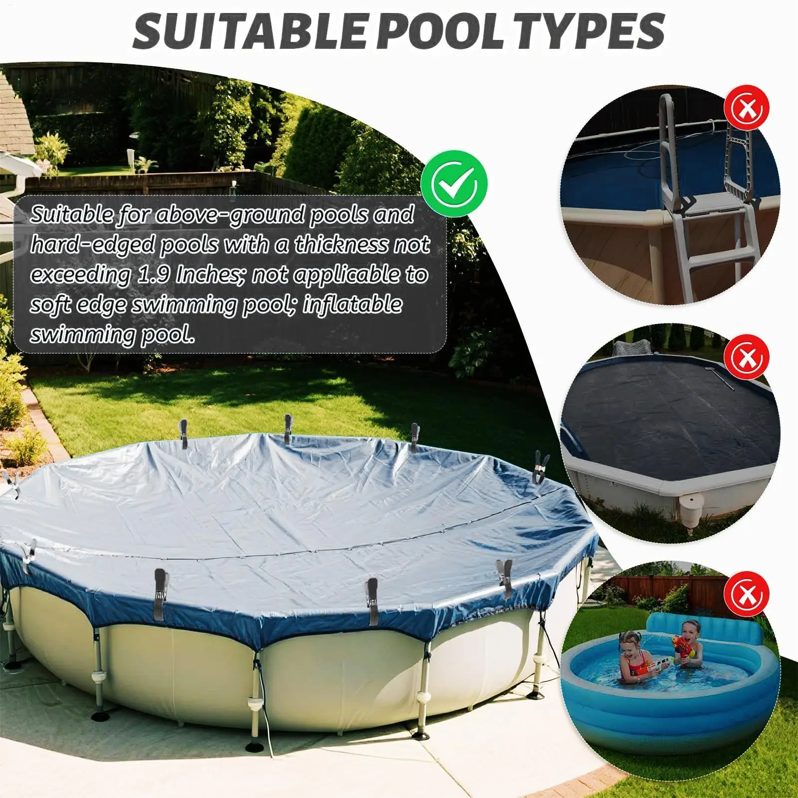 Anti-Scratch Stainless Steel Fasteners 12 Pieces Pool Clips Large Size Windproof Pool Clips for Outdoor Beach Backyard Lawn