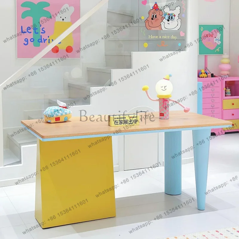 Solid wood dining table Eating table Dopamine rectangular  Designer negotiation Workbench