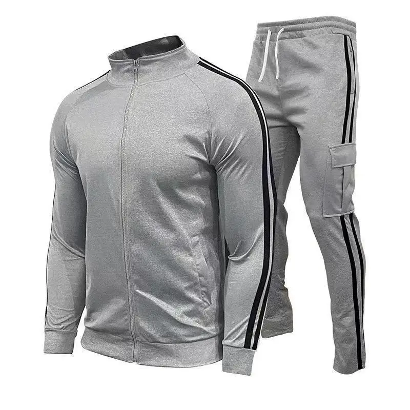 Men\'s 2 Piece Tracksuit Color Block Sweatsuit Stripes Casual Winter Long Sleeve Warm Moisture Wicking Breathable Sportswear Suit