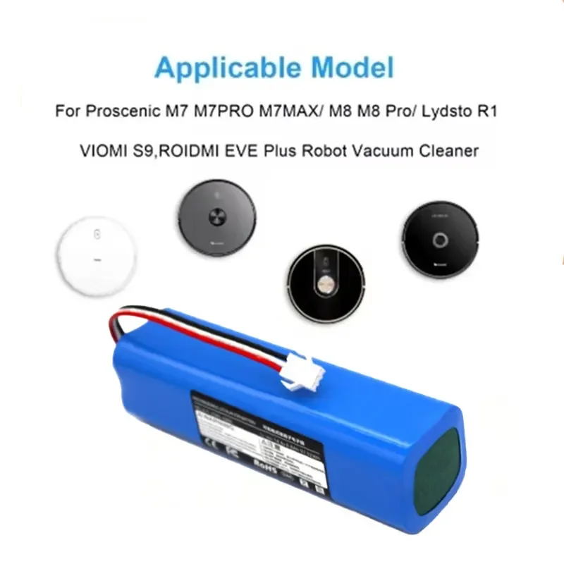 

14.4V 5200mAh 2P4S Lithium Battery (Robot Vacuum Battery) for Xiaomi Yunmi S9, Ruimi R1, Roidmi Eve Plus (14.8V Compatible)