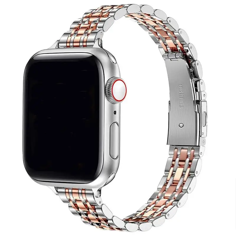 Luxury Rose Gold Stainless Steel Watchband for Apple Watch Ultra 9 8 7 6 5 4 3 2 1 Metal Strap for IWatch 38 40 41 42 44 45 49mm