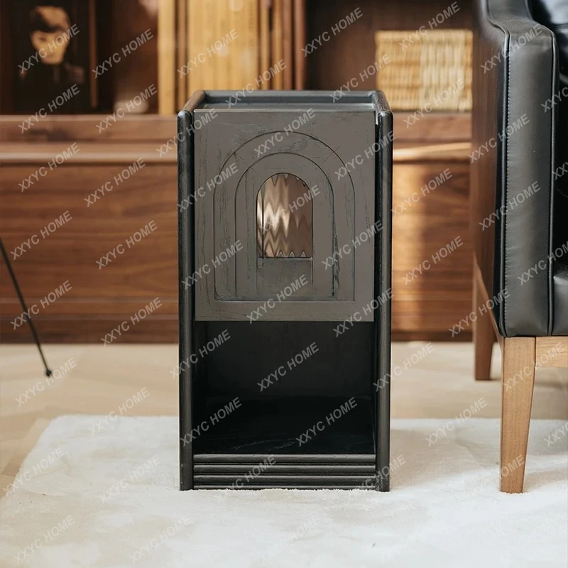 A Solid wood ultra-narrow bedside table bedroom small medieval style living room side cabinet