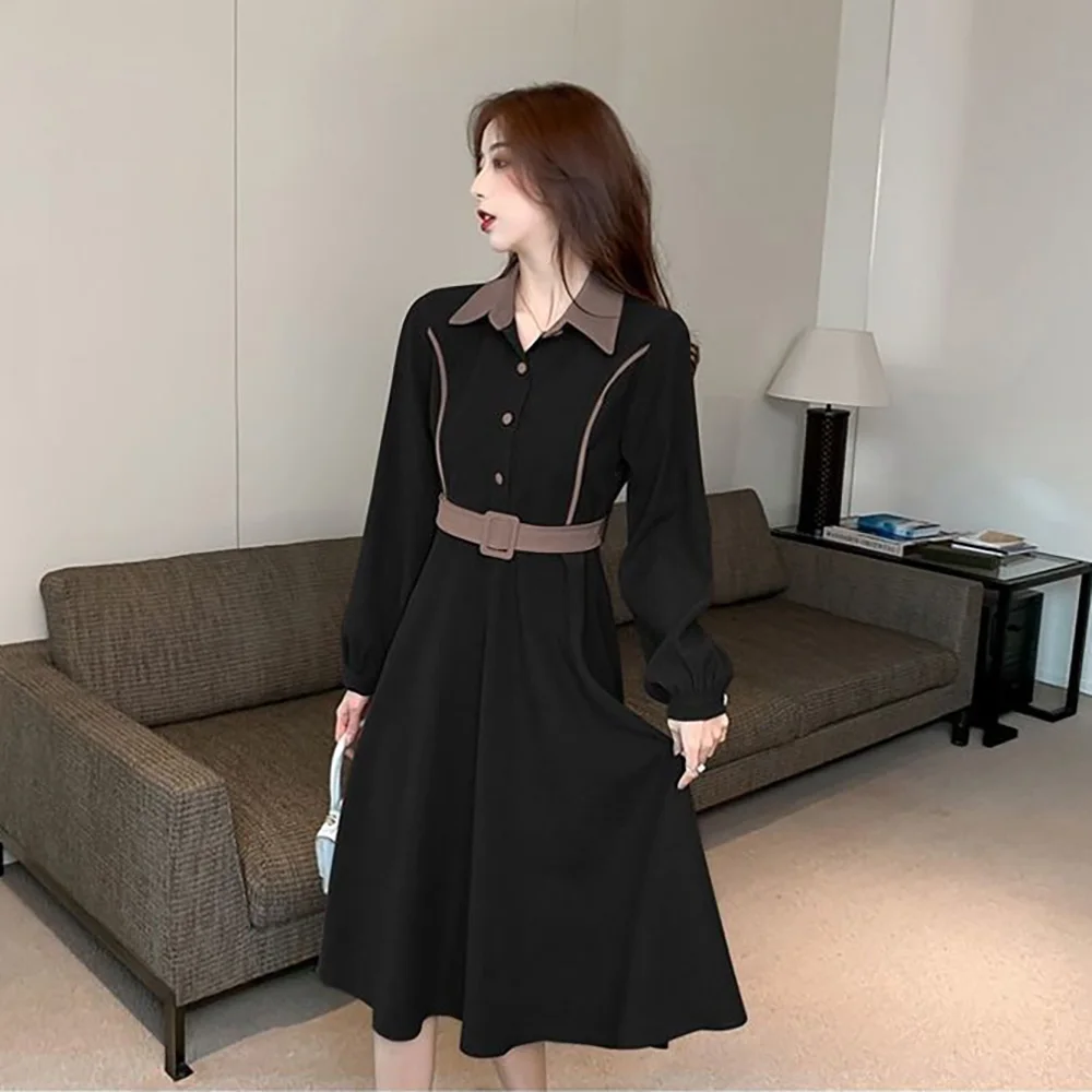 

Spring And Autumn Style And Shirt Skirt French Retro Waist Slim Dress Light Luxury Design Temperament With Coat Dress Woman.