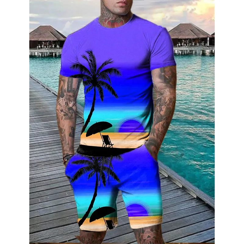 Nova praia havaiana ternos masculinos coqueiro impressão 3d camisetas shorts conjuntos esportivos de 2 peças agasalho roupa de grandes dimensões roupas masculinas