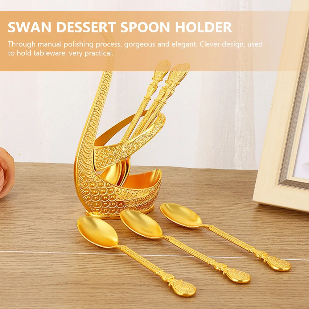 

1 Set Swan Dessert Spoon Kit With Holder Elegant Coffee Spoon Storage Rack Stylish Kitchen Utensils Home Party Tableware Decor