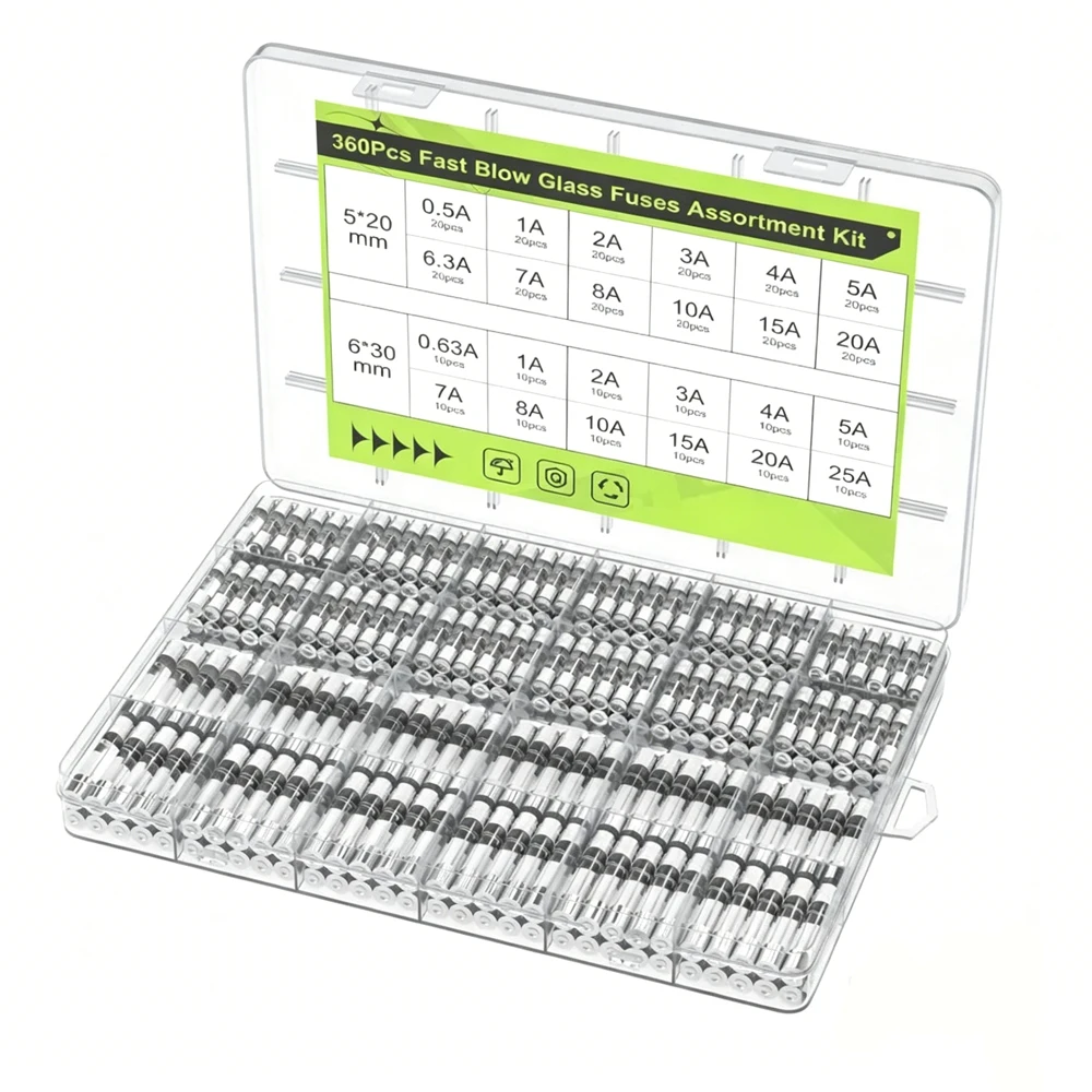 360-teiliges Sortiment an Schnellverschmelzenden Glas-Sicherungen 5x20mm 0,5A-20A & 6x30mm 0,63A-25A Schnellverschmelzende Röhrensicherungen Gemischtes Ampere-Set – Detail 5
