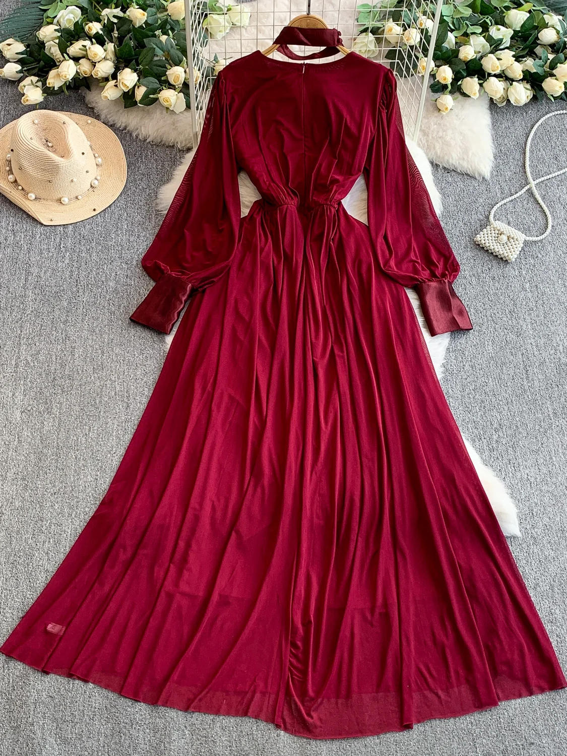 Ele Satin V-Ne Hanging Ne Long Dr Women's Slimming Drapey Skirt European Sle Splicing High Waist A-Line Dr