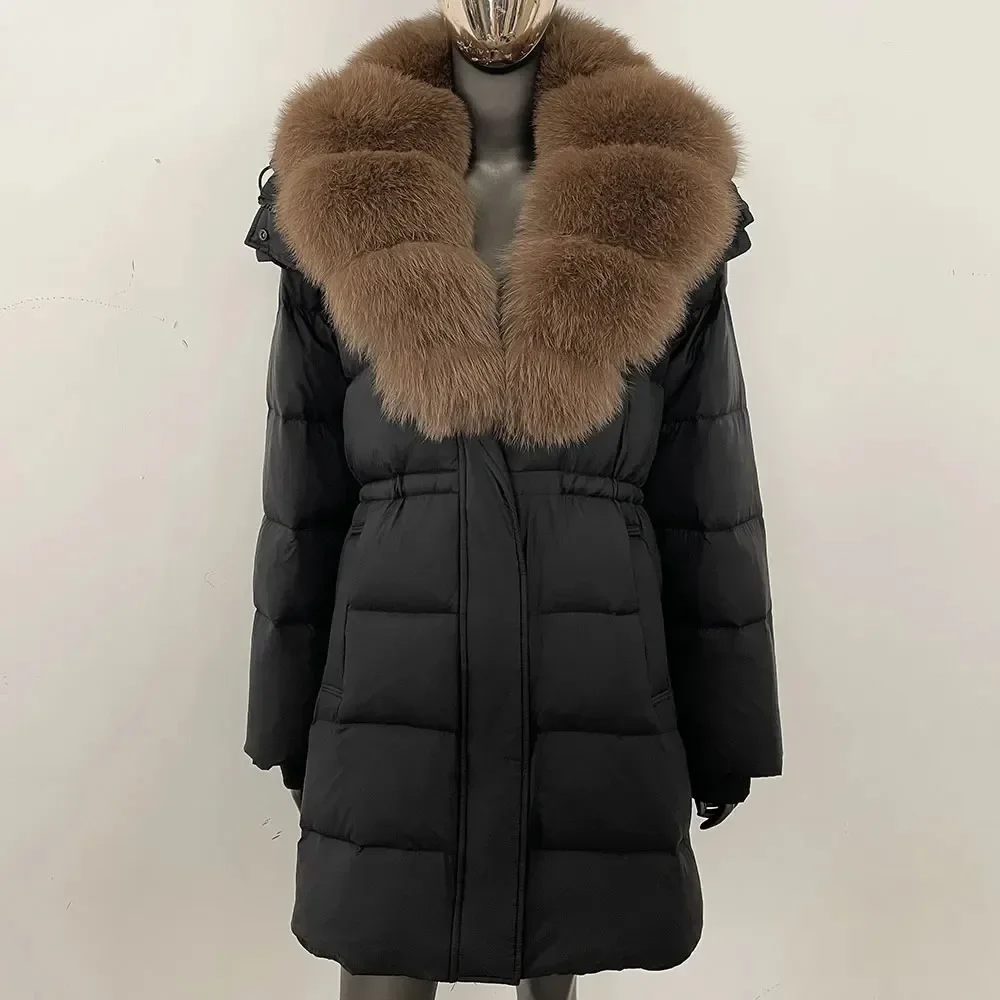 Hooded Natural Raccoon Fur Coat Winter Duck Down Jacket Large Female Street Fashion Puffer Coat Removable Real Fur Jacket Women