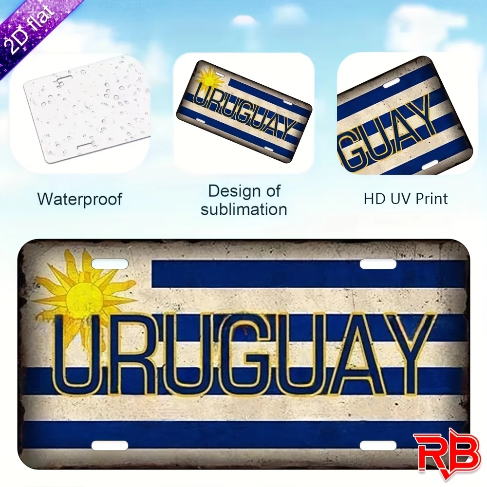 2D Flat - Aluminum Metal Sign with a 2D Flat Design Featuring The Flag of Uruguay, Measuring 11.81X5.9 Inches. It Boasts Bright