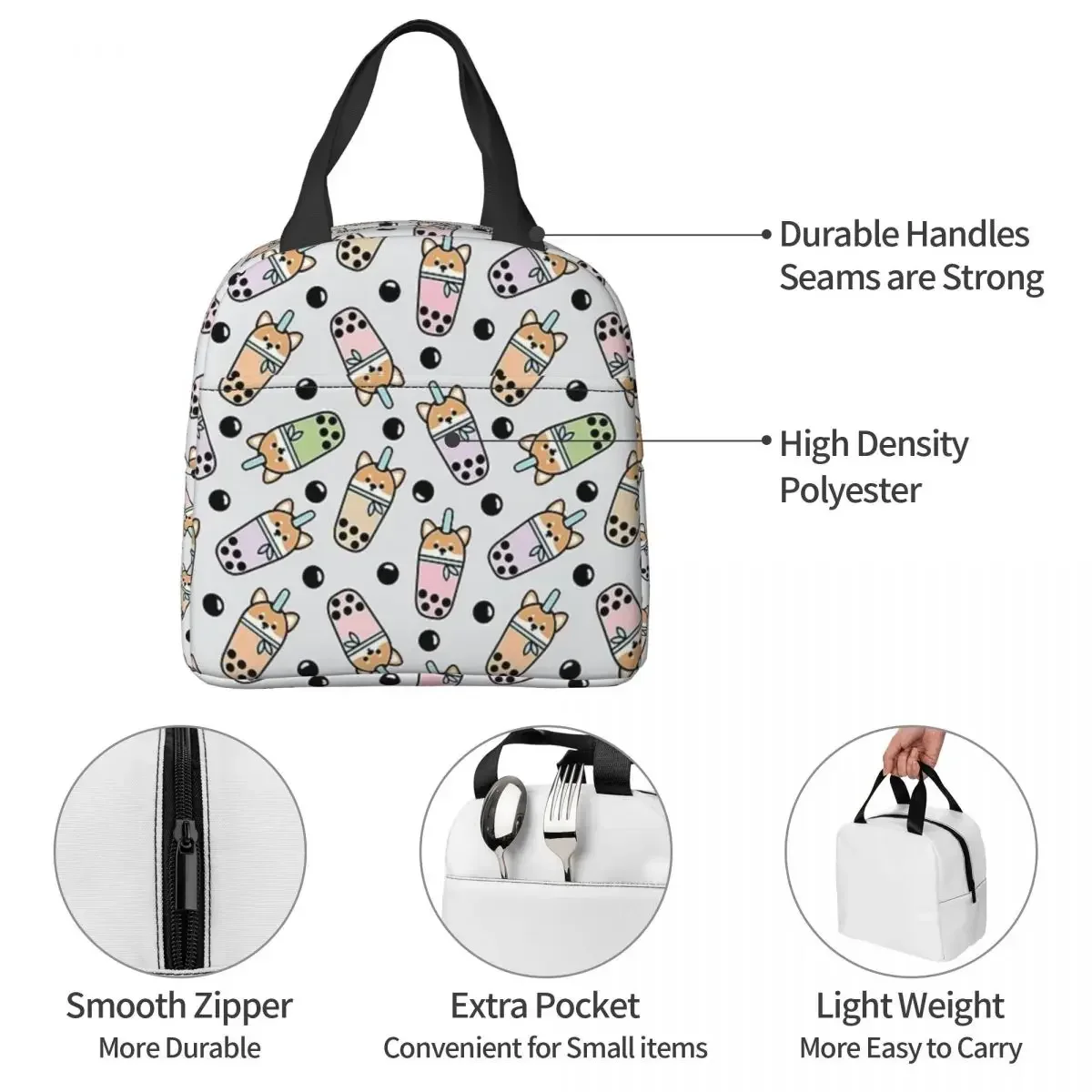 Boba Shiba Insulated Lunch Bags Portable Picnic Bags Thermal Cooler Lunch Box Lunch Tote for Woman Work Kids School