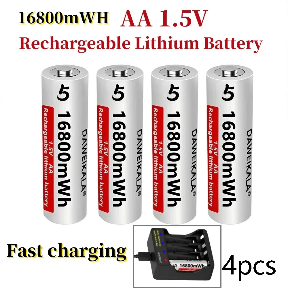 1.5V AA Battery Li ion AA Rechargeable Batteries High capacity 16800mWh For Remote Control Toy Battery Light Fast charging