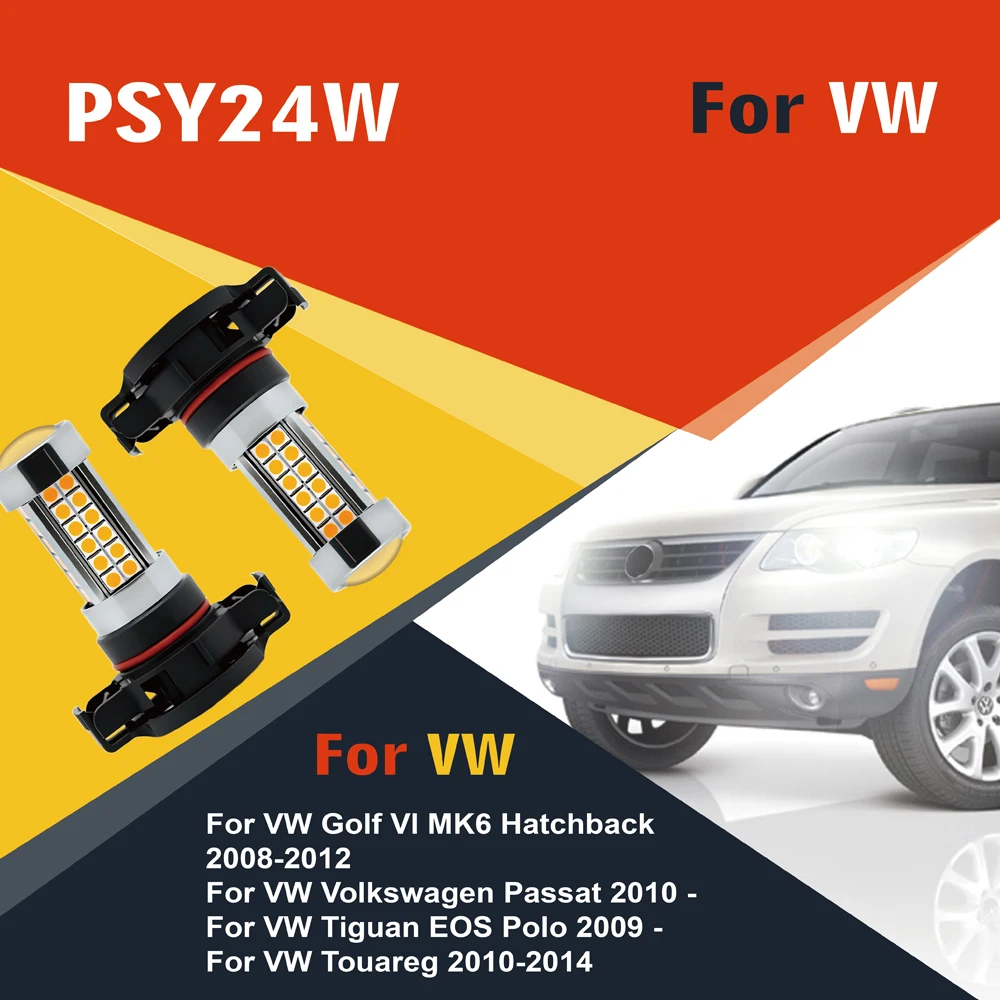 2 unids/set SUNKIA luz LED de intermitente PSY24W PG20/4 12188 lámpara de Color ámbar para VW Golf VI Passat Tiguan EOS Polo Touareg