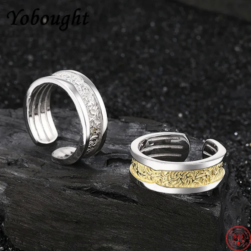 

S925 sterling silver rings for Women New Fashion contrast colored relief eternal rattan pattern punk jewelry