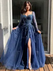 Robe de Soirée en Dentelle Vintage pour Femme, Tenue de Bal Sexy à Manches sulf, Coupe Trapèze, Fente Latérale, Éducative, Personnalisée