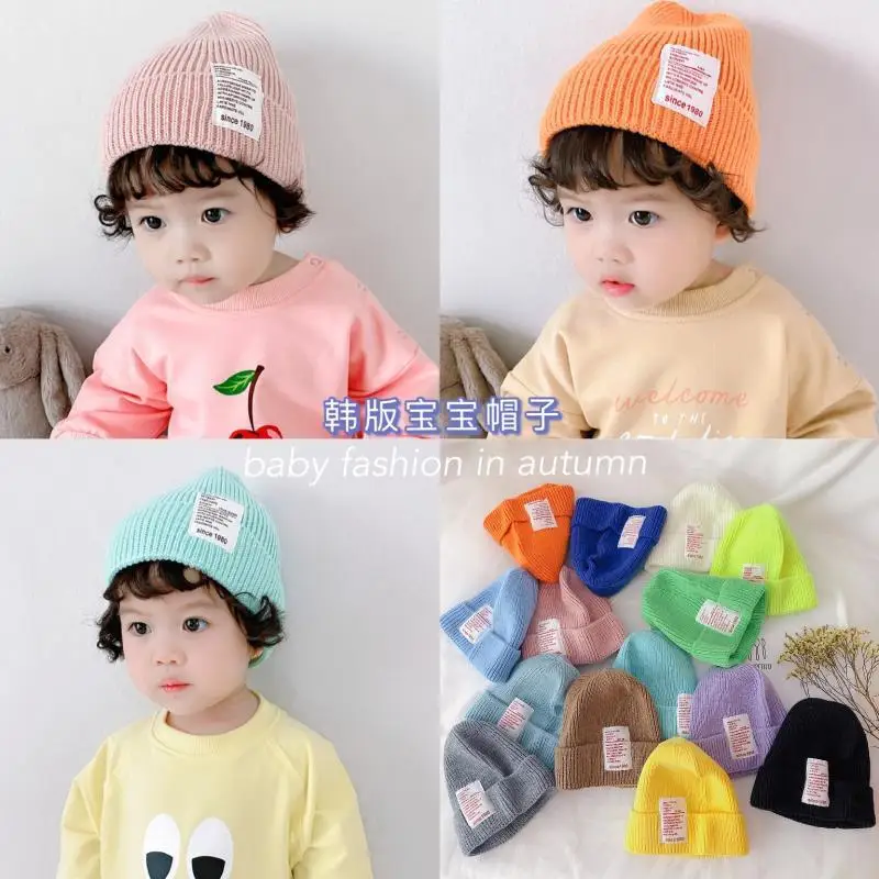 Solid Color Baby Beanies Winter Warm Kids Crochet Bonnet 4-6year Girl Boy Knitted Hat Korean Children Thick Woolen Cap Skullcaps