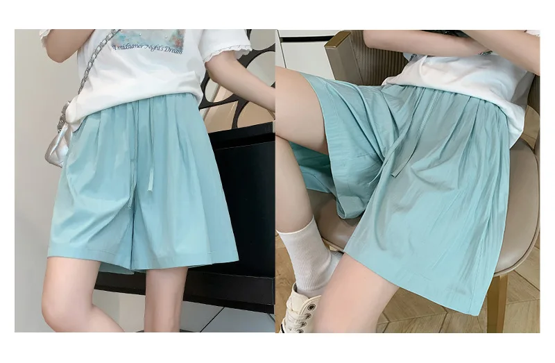 Solid Color Casual Summer Shorts for Women Thin Breathable Elastic Waist Shorts Woman Vacation Loose Wide Leg Shorts Beach Pants