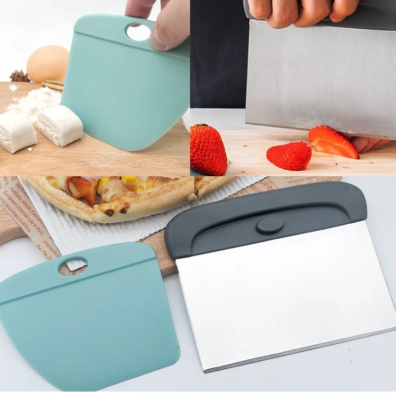 

Скребок для теста 2-в-1 из нержавеющей стали с нескользящей ручкой, для выпечки хлеба, пиццы, тортов