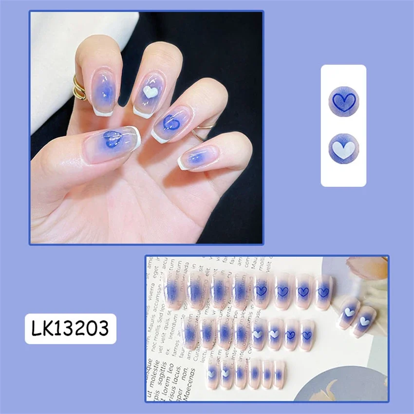 

24Pcs/Set Fresh Gradient Design Artificial Fake Nails Medium Flat Head French Press on Nail Full Cover Wearing False Nails Tips