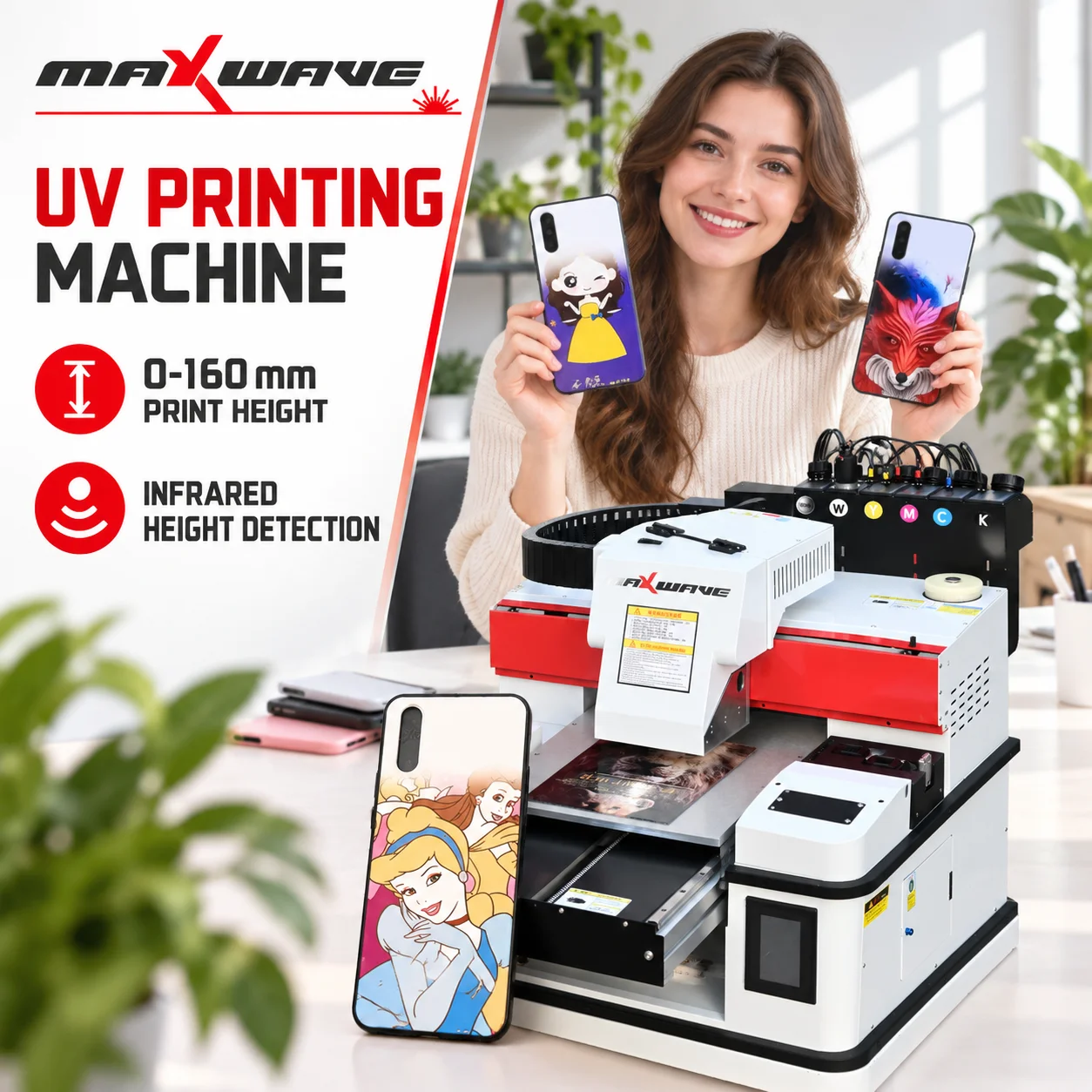 Desktop UV Flatbed Printing Machine with White Color Varnish and Relief Printing