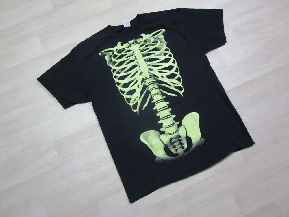 Vintage Glow in the Dark Skeleton T Shirt Graphic (XL) Ribcage & Bones Goth