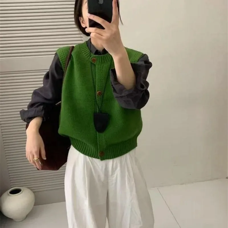 

Design-inspired Buttoned Layered Single-Row Knit Vest