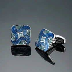 Brand new copper material square blue enamel patterned cufflinks men's French shirt cufflinks clothing accessories wholesale