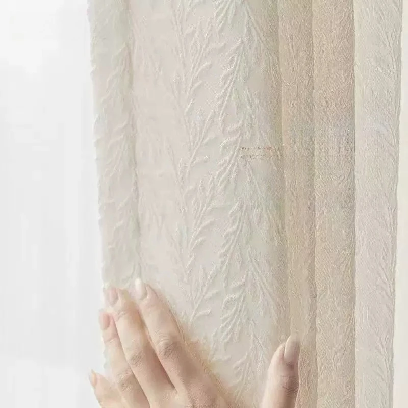 French-style Embossed Jacquard Tulle Curtains for Living Dining Room Bedroom Transparent Light Not Transparent People Decoration