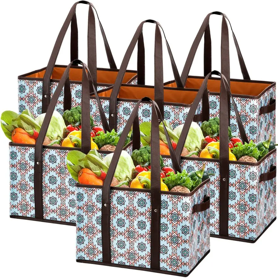 

Reusable Grocery Bags Set Durable Heavy Duty Tote Bag Collapsible Grocery Shopping Box Bag with Reinforced Bottom