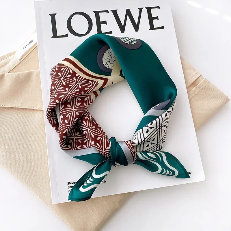 New 2023 Neck 100% Silk Scarf Women Hair Small Foulard Shawls And Wraps Lady Office Neckerchief Hijab Bandana Scarves Pashmina