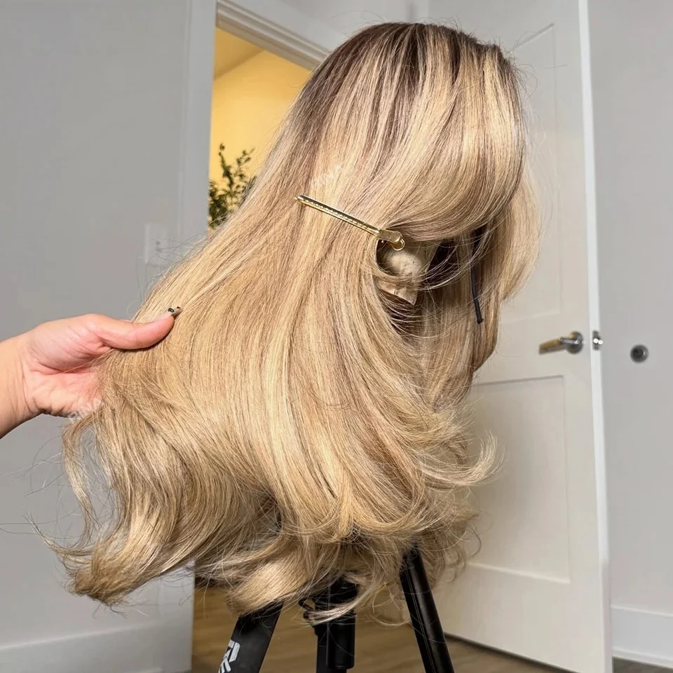 14 Inch Sequined Lace Front Ombre Blond Human Hair Wig