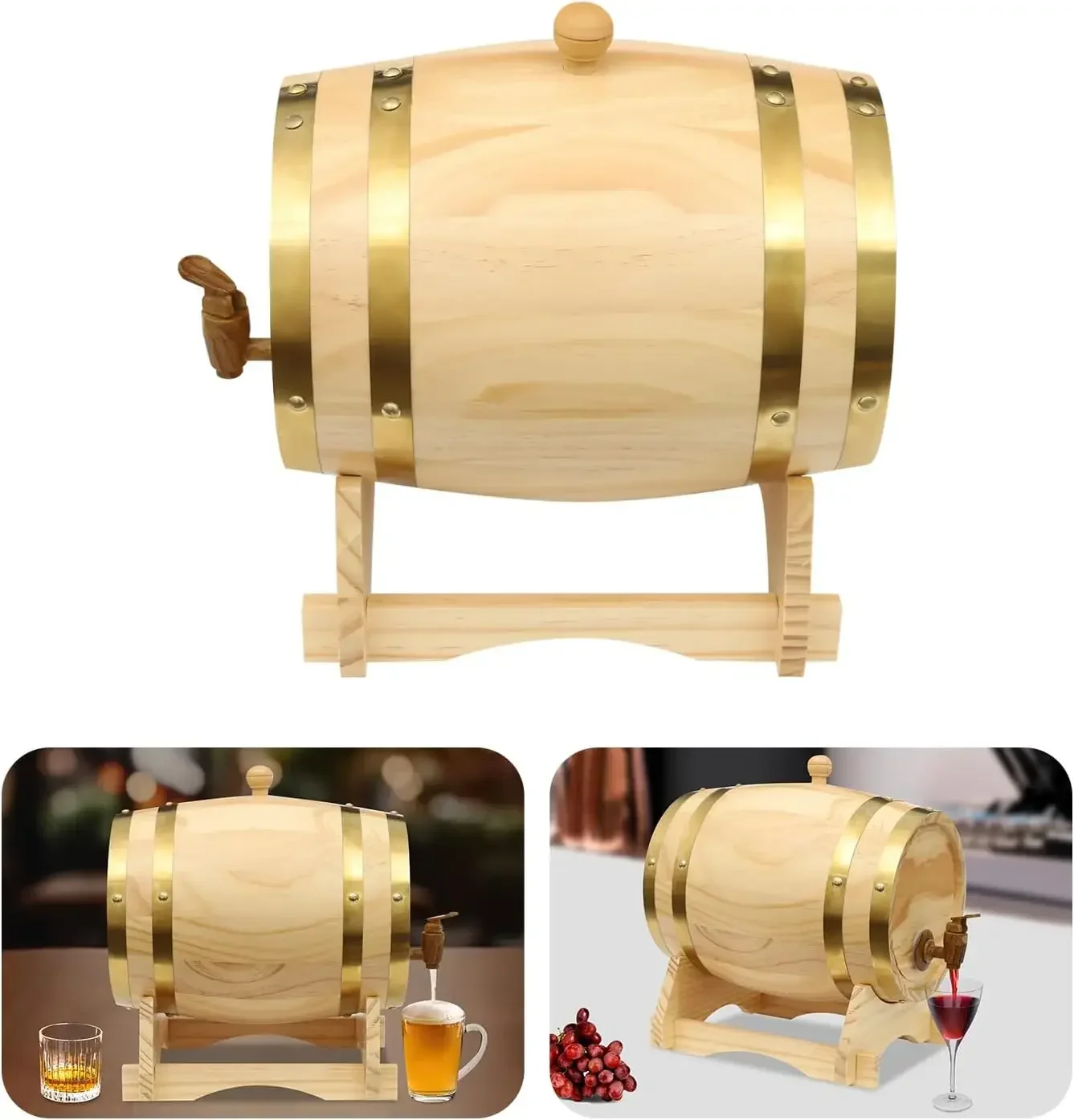 

5 Litre Wooden Barrel - Pine Wood, Wine Barrel with Buck and Tap, Schnapps Barrel for Whiskey, Bourbon, Rum, Brandy, Tequila
