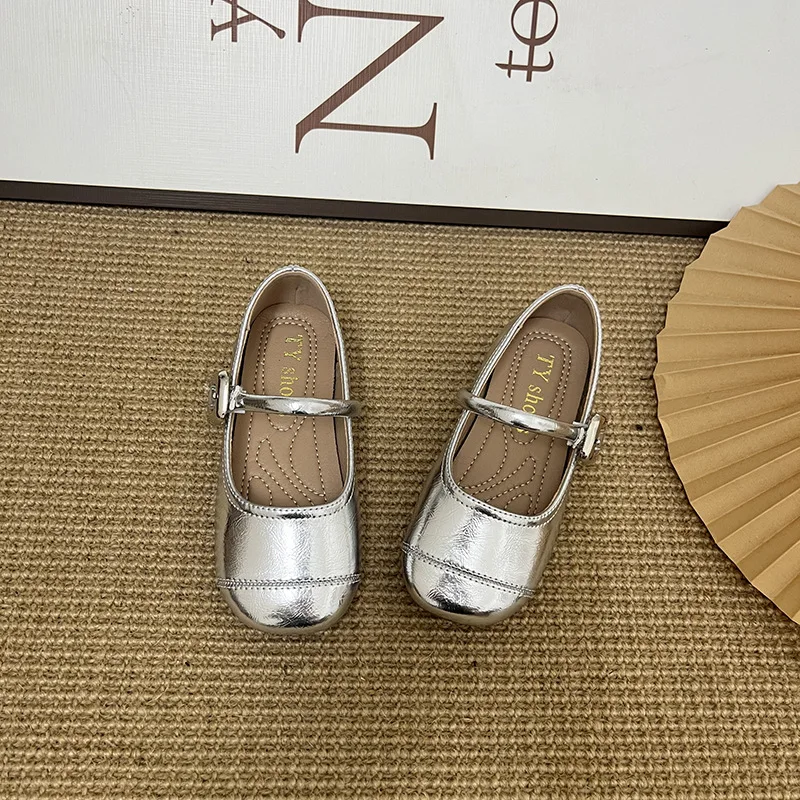 子供用カジュアルシューズ-pu-レザー春のファッションスポーツアウトドア平底女の子用デザイナー滑り止めシルバーサイズ-23-35