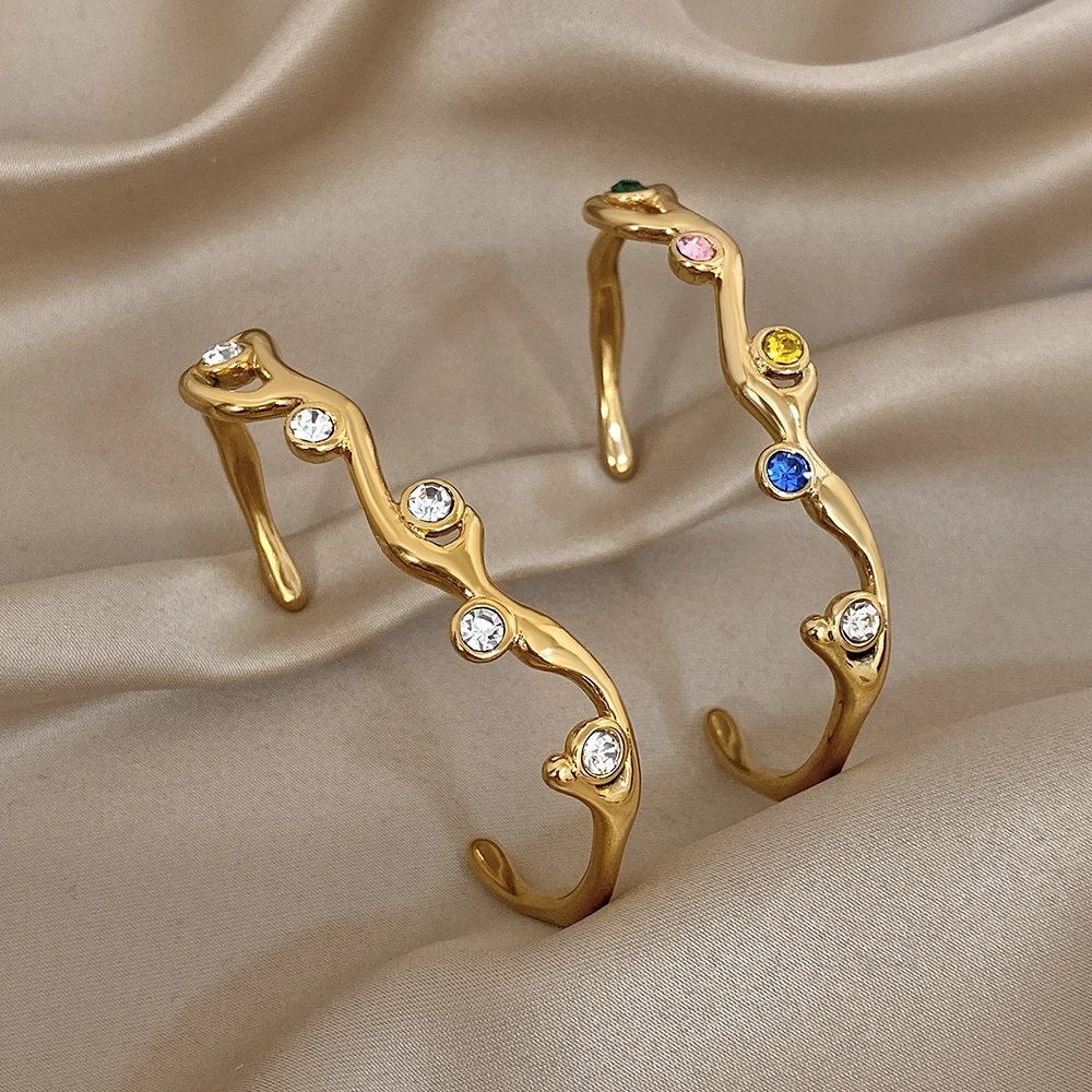 

DODOHAO Fashion Irregular Branch Stainless Steel Bracelet Women Retro Inlaid Zircon Cuff Bracelet Open Bangle Waterproof Jewelry