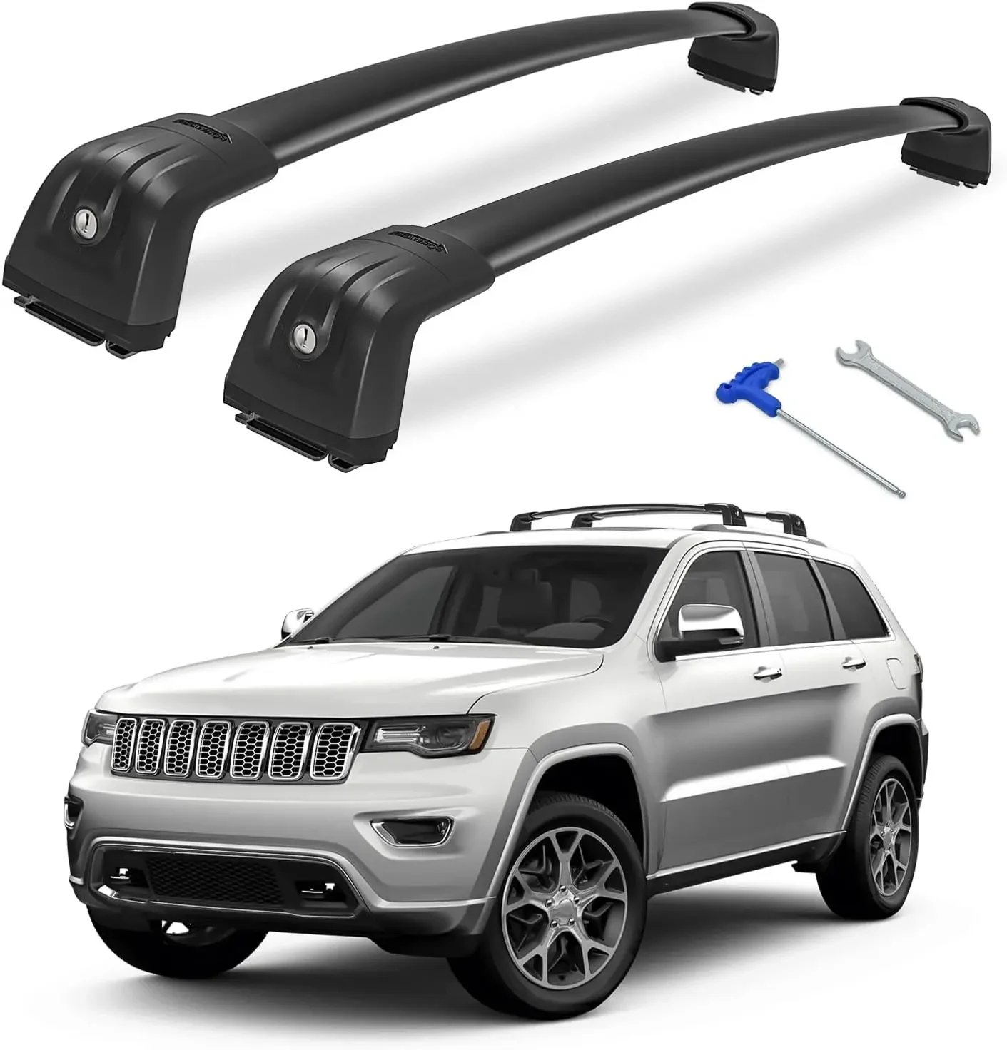 Roof Rack Cross Bars Compatible with Jeep Grand Cherokee 2011-2021 | Compatible with Factory Grooved Side Rails, Aluminum 300lbs