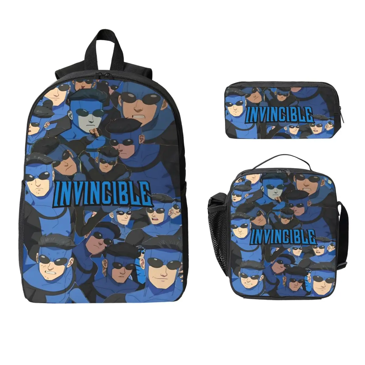

3Pcs Invincible Cartoon Superhero Backpack Set for Boy Girl Pencil Boxes Bookbag Sets with Lunch Box For School Students Daypack