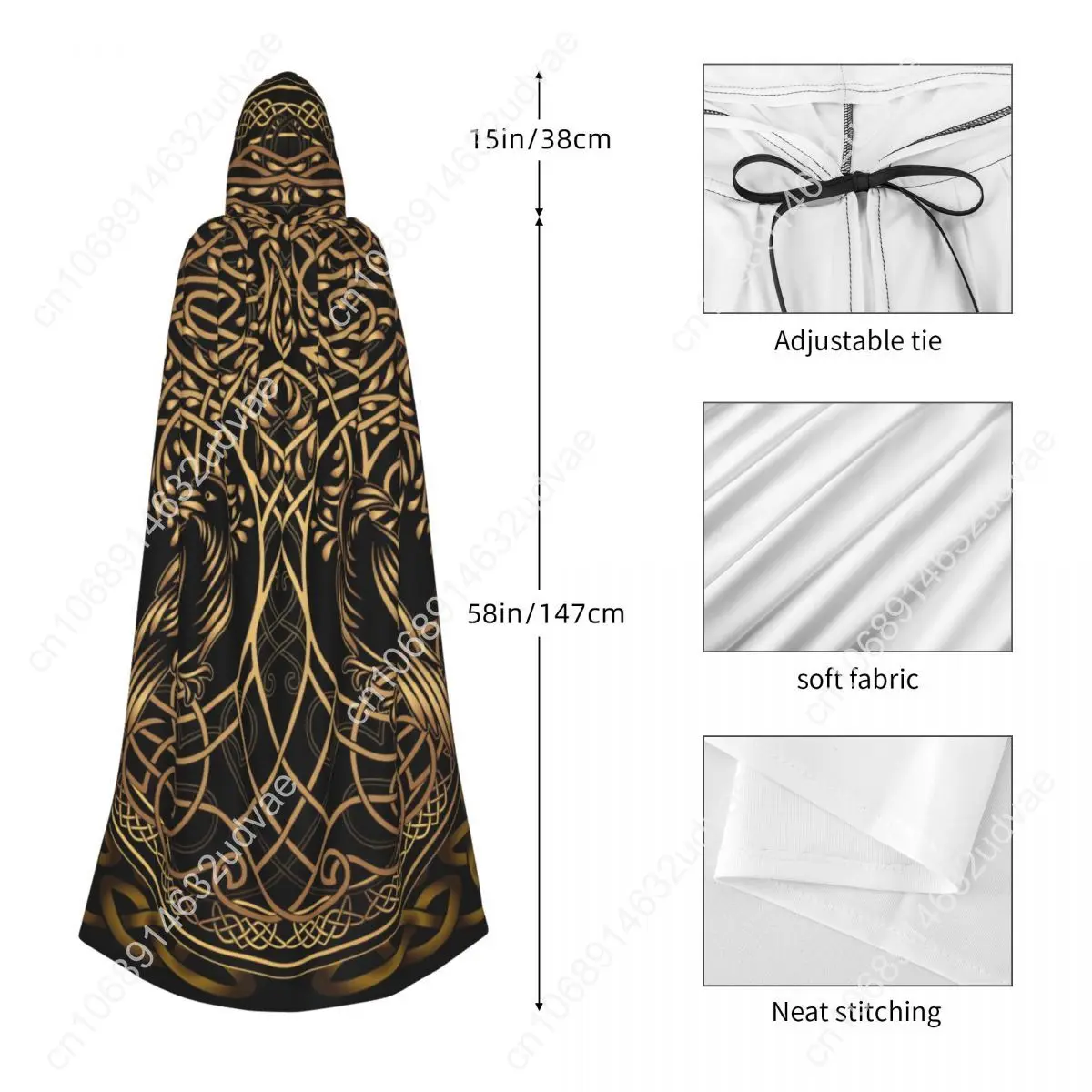 Capa larga Yggdrasil Raven capa con capucha abrigo sudaderas con capucha de otoño