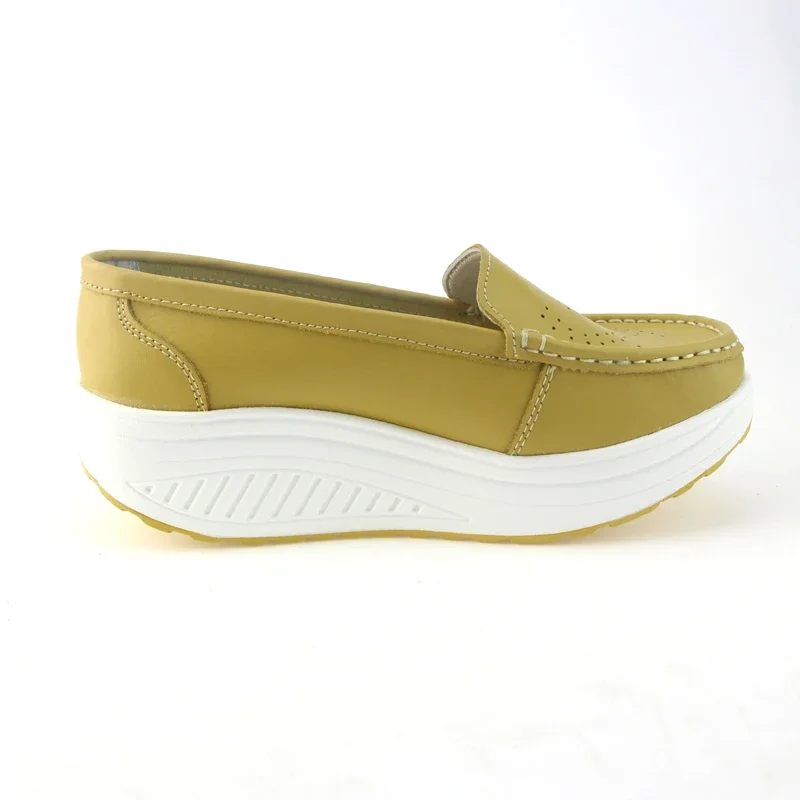 TIMETANG Genuine Leather boat comfort nurse shoes wedges breathable swing women\'s pumps shoes platform shoes casual loafer