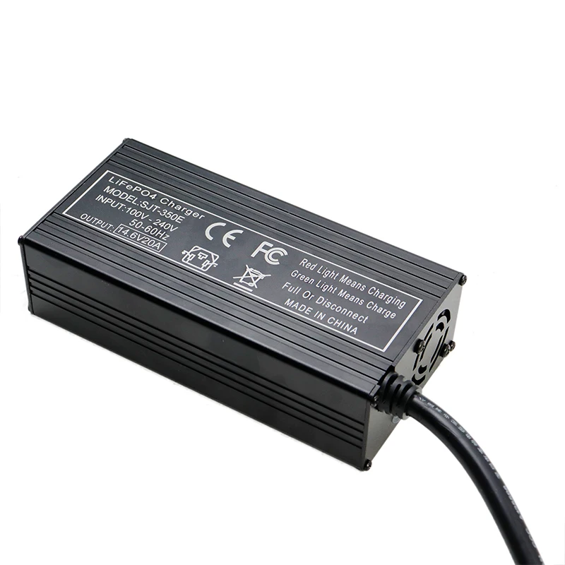 14.6V 20A LiFePO4 Battery Charger Aluminum Case AC100-240V For 4S 12V 12.8V Lithium iron Cell Fast charging XT60 +AC power cord